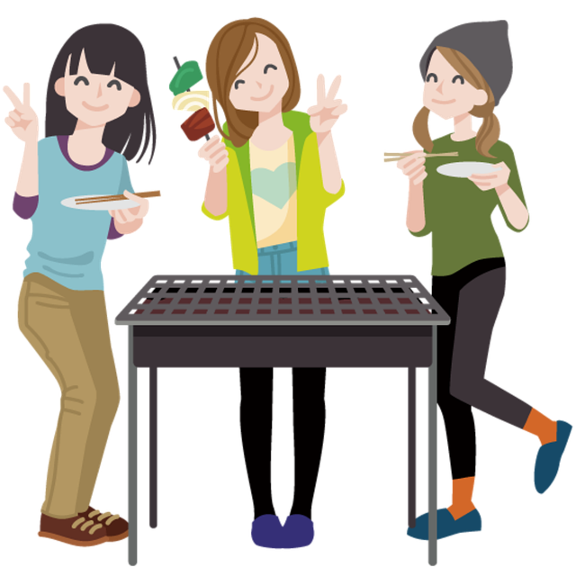 笑顔でBBQを楽しむ人々