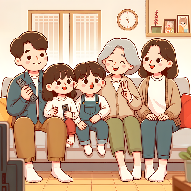 整理整頓されたリビングで笑顔で過ごす家族