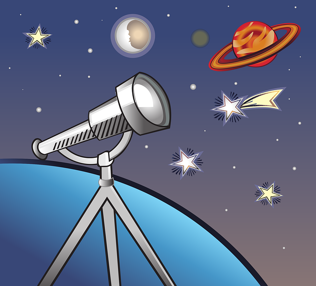 夜空に輝く星々と、それを覗き込む望遠鏡のシルエット
