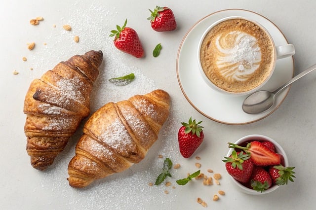 コーヒーミルとコーヒー豆、カップが並べられたテーブル