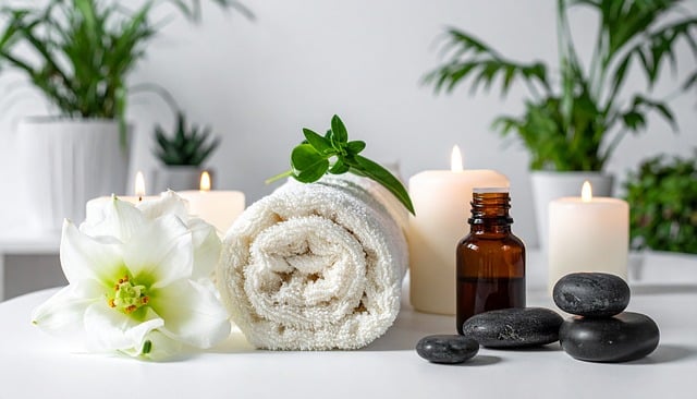 アロマオイルとディフューザー、アロマストーンが並べられたテーブル