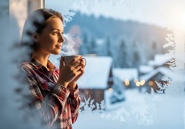 窓辺で温かい紅茶を飲みながらリラックスする人