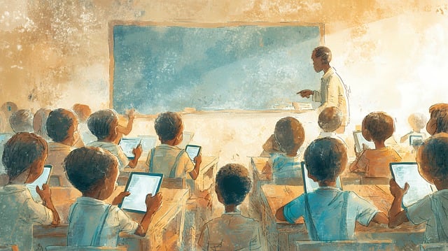 質問に答える和太鼓の先生と生徒