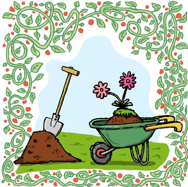 家庭菜園の道具が並べられた作業台