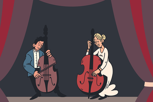 コントラバスのメンテナンスをする人