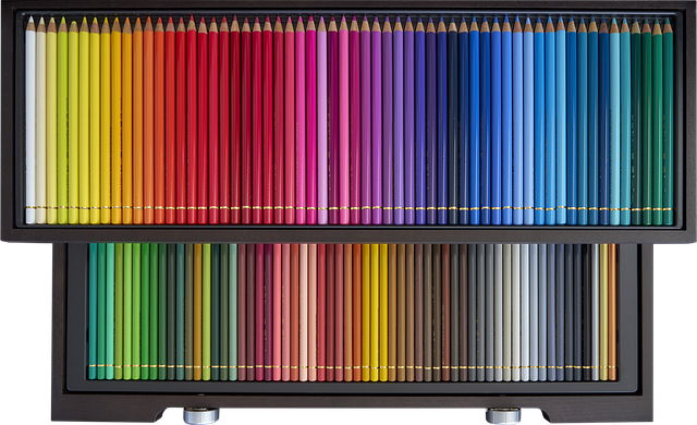様々な色鉛筆や絵の具が並び、創造性を刺激する画材