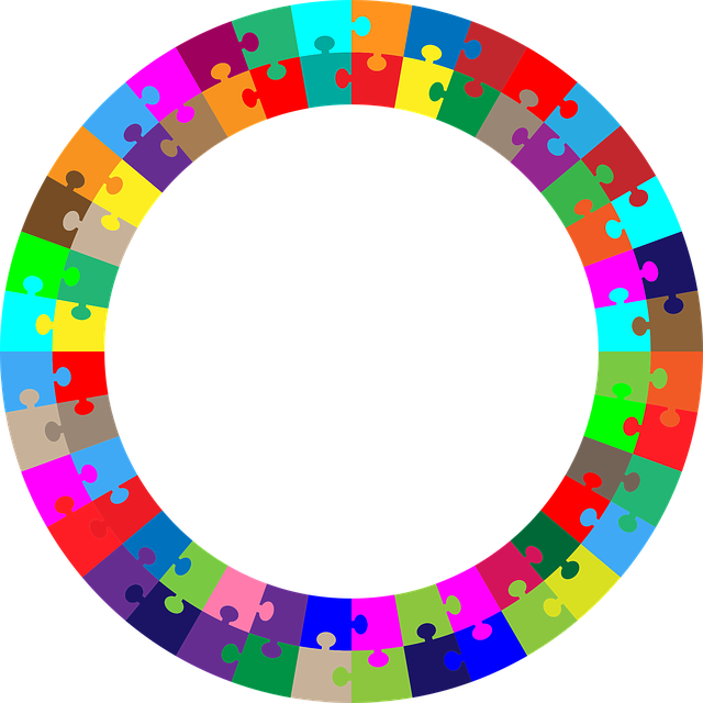 ジグソーパズルを組み立てる手順をステップごとに示すイラスト